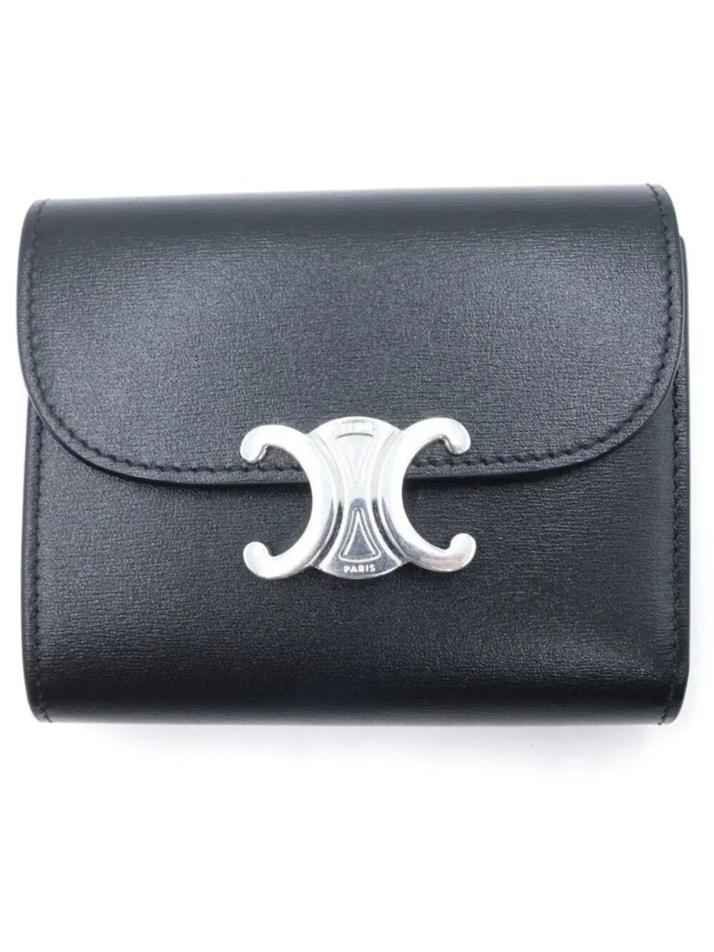 Celine Triomphe Small Flap Wallet Bifold Canvas Calfskin Black